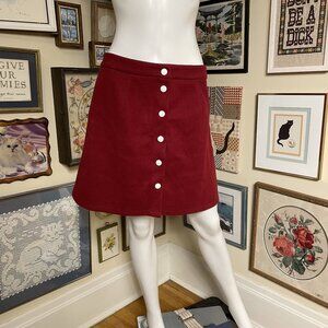 Vintage 60's Red Wool Mini Skirt with White Snaps